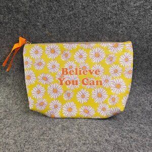 Yellow Floral Pouch “Believe You Can” Print Small Bag Used No Tag